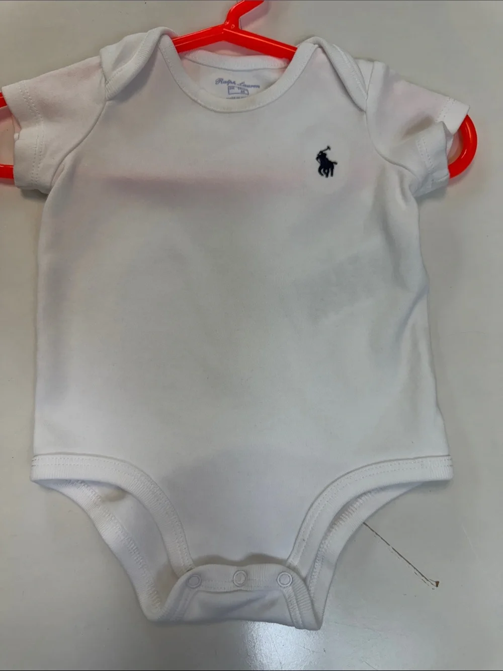 Ralph Lauren White Cotton Baby Bodysuit with Navy Pony